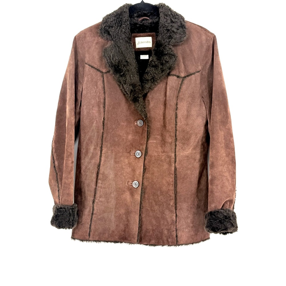 Womens Suade Sherpa Lined Brown Coat Jacket Penny Lane Western Southwest Size S